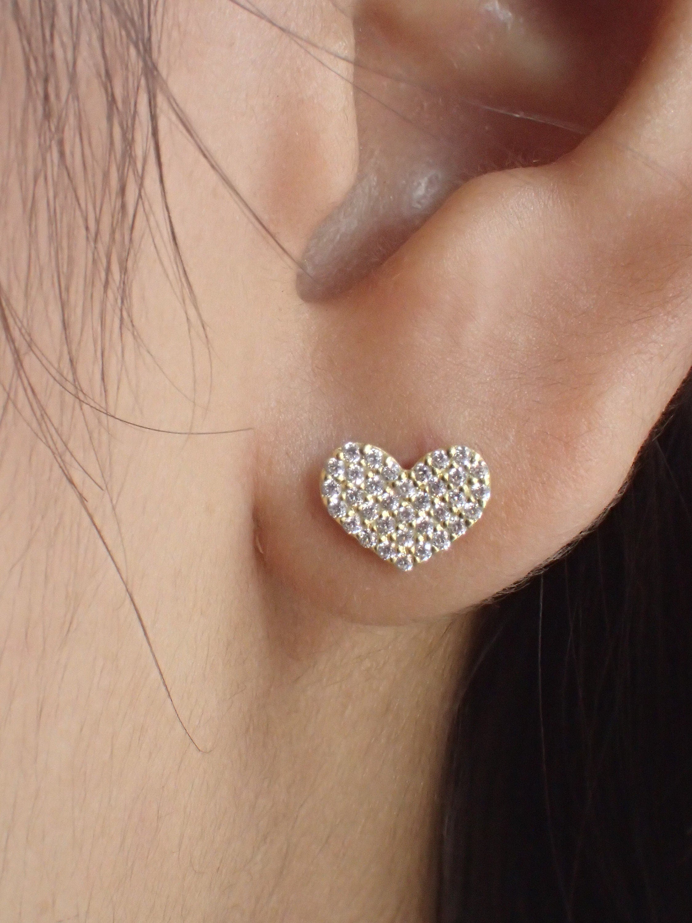 Heart Stud Earrings / Moissanite Heart Earrings / Crystal Heart Tragus / Cartilage Stud / Earrings for Women